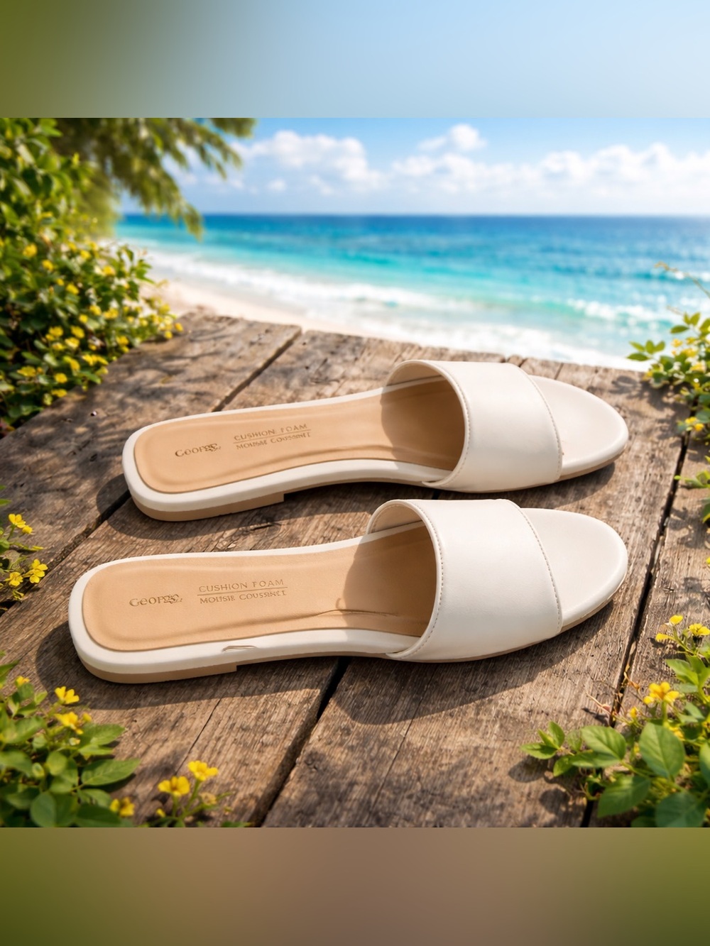 George Cream Slide Sandals - Size 8 US